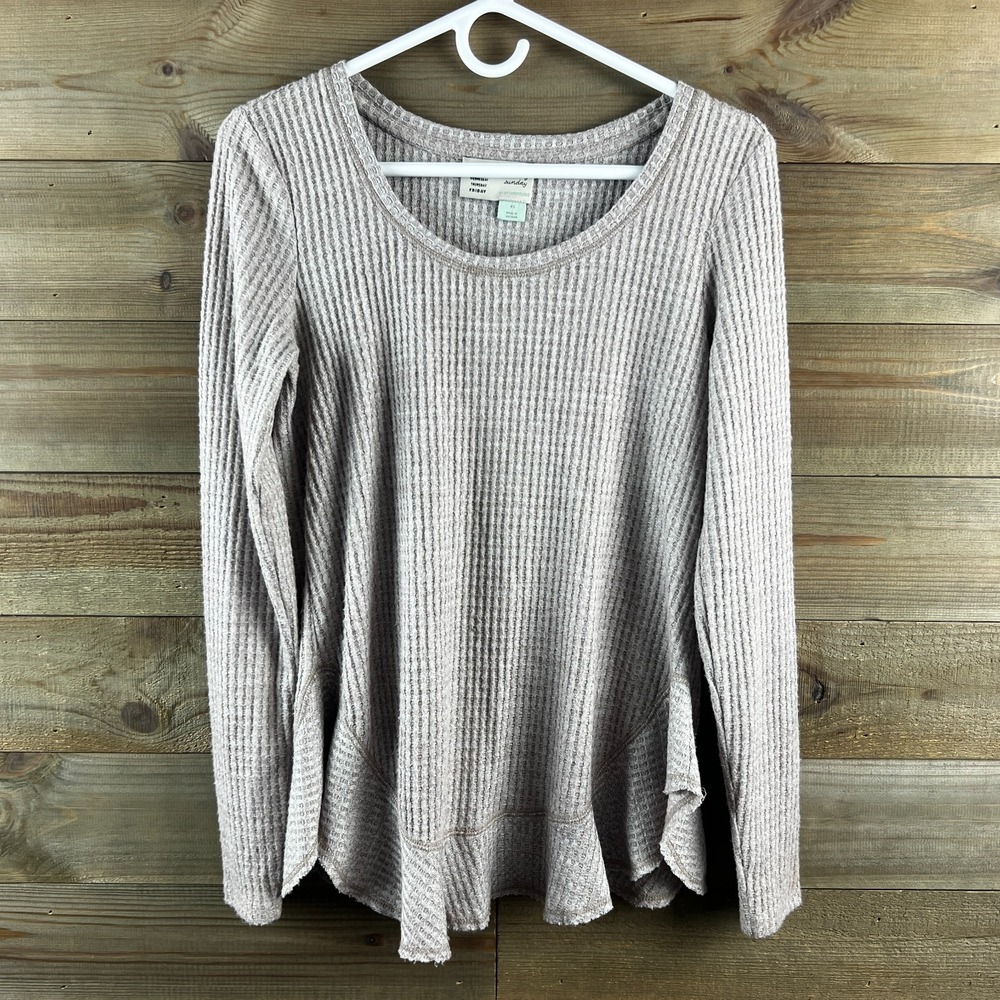 Saturday Sunday Anthropologie Womens Shirt Wendy‎ Waffle Thermal Ruffle Hem XS
